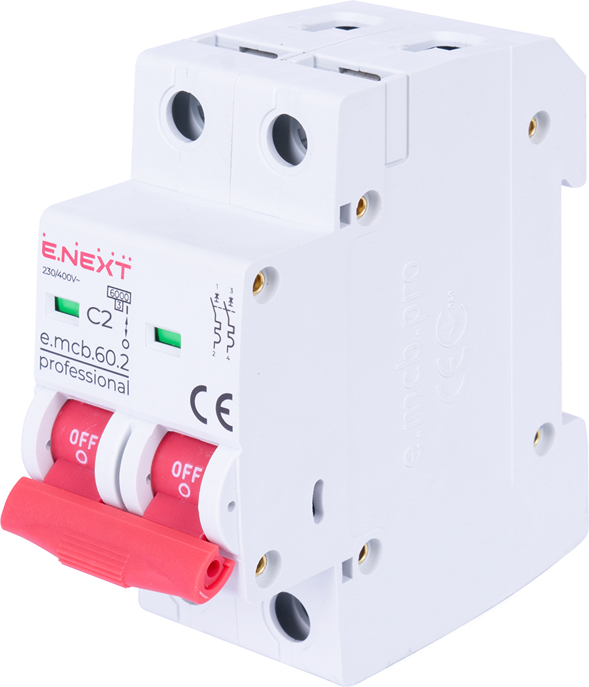 Wyłącznik nadprądowy e.mcb.pro.60.2.C 2 new, 2р, 2А, C, 6кА new