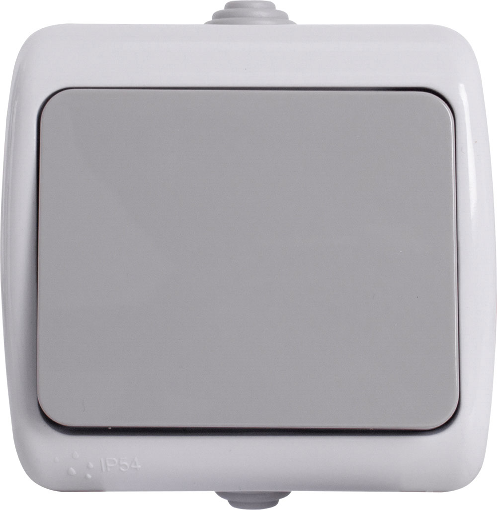 Przełącznik jednoprzyciskowy e.aqua.1111.grg do montażu zewnętrznego, IP44, kolor szary