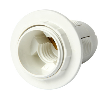 Oprawka plastikowa biała z pierścieniem e.lamp socket with nut.E14.pl.white