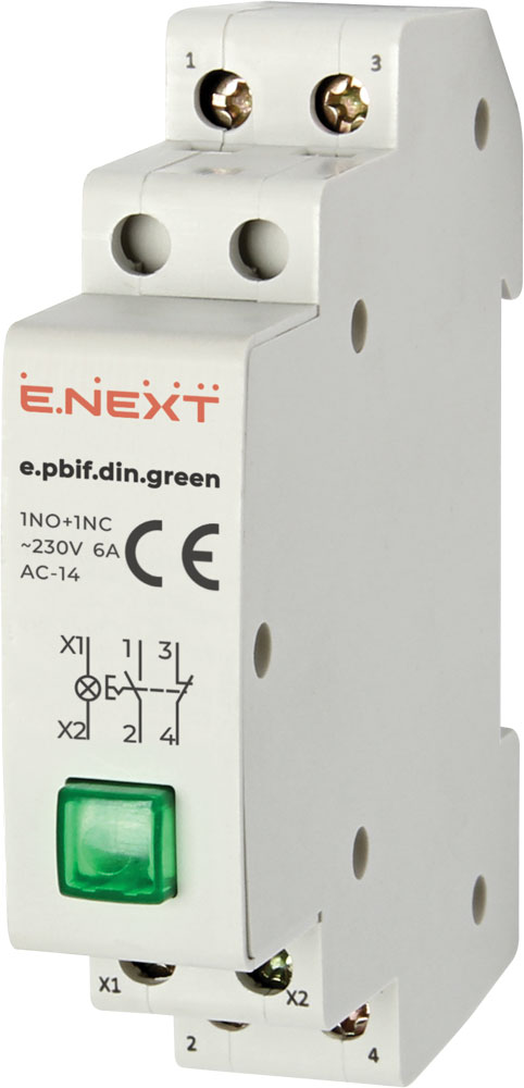 Przycisk ze wskaźnikiem, zamykany na szynie DIN e.pbif.din.green, zielony